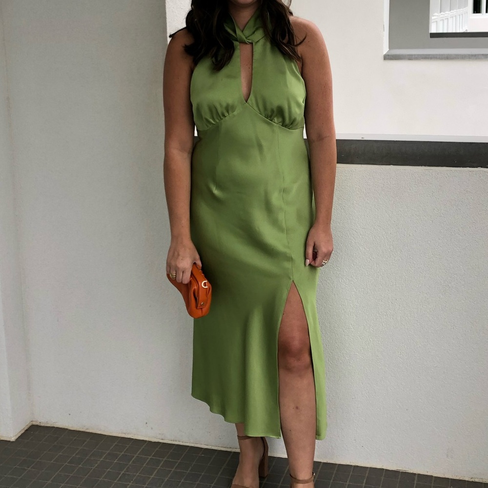 Finders Keepers Lime Green Halter Midi Dress